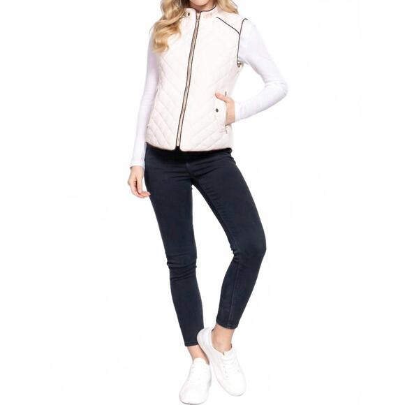 NEW ACTIVE BASIC suede piping detail rib quilted vest in ivory - Picture 2 of 2